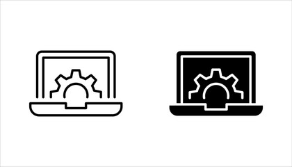 Upgrade of Software Line Icon set. Computer System Update Linear Pictogram. vector illustration on white background