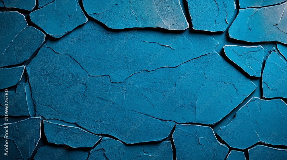 Poster blue textured wall with cracked surface and unique pattern creating a distinct artistic background f