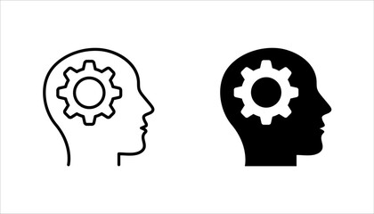 Human head with gear icon set. line concept of brainstorming process vector illustration on white background