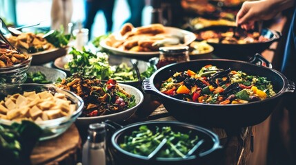 Vibrant Neighborhood Potluck Dinner Displaying Diverse Dishes