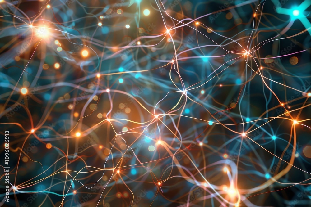 Poster a neural network depicted as a complex, interconnected web, a visual representation of a brain integ