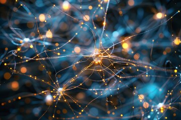 A neural network depicted as a complex, interconnected web, A visual representation of a brain integrated with computer elements, highlighting the parallels between human thought and computing.