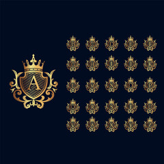 Alphabet Initial Logo with Luxury Decorative Golden Frame. Elegant Curl Floral Ornament.