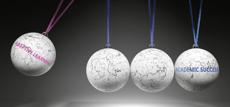 Adaptive Learning and Academic Success - cause and effect relationship. A Newton cradle metaphor. ,3d illustration