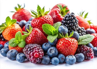 Fototapeta premium Vibrant Macro Photography of Colorful Berries Isolated on Bright White Background for Food and Health Imagery