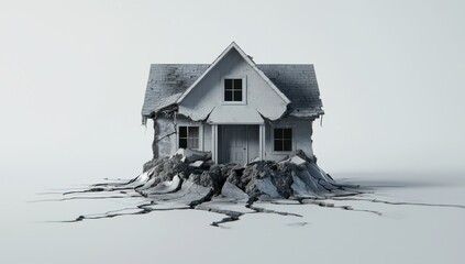 Cracked House on Unstable Ground with Severe Damage