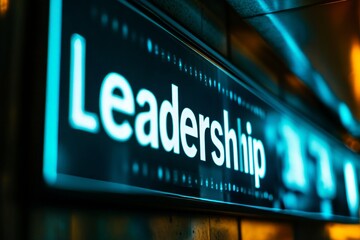 Illuminated Leadership Sign at Night