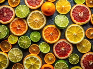 Vibrant Night Photography of Citrus Slices in Intricate Patterns
