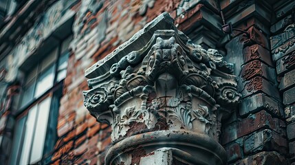 Obraz premium A close-up of an old brick building with intricate architectural details.