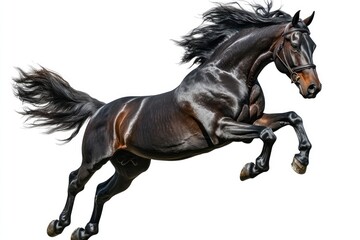 Fototapeta premium portrait of black horse jumping on white background 