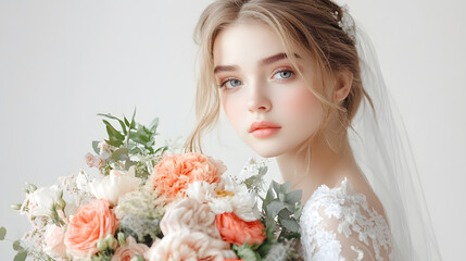 Naklejka premium Wedding photos with a clean background for free space for text. For use with advertising banners for weddings or Valentine's Day.