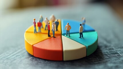 Demographic Data Visualization: A colorful pie chart with miniature figurines representing different demographics, showcasing the power of data visualization in understanding population trends.