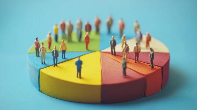Demographic Data Visualization: A colorful pie chart with miniature figurines representing different demographics, showcasing the power of data visualization in understanding population trends.
