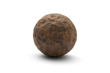 Fototapeta premium Authentic Rusty Civil War Cannonball Grape Shot Artifact with Textured Surface isolated with transparent shadow