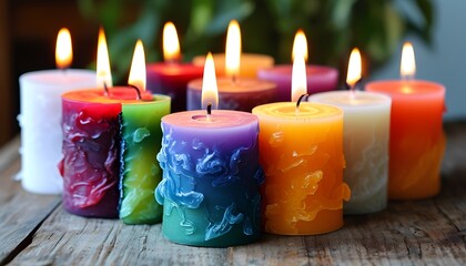 Relaxing candle arrangement cozy living room decorative content warm environment close-up view serenity concept