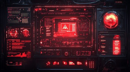 Futuristic interface glowing in red tones.