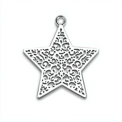 Fototapeta premium A silver star pendant with intricate patterns, perfect for jewelry design or as a decorative charm.