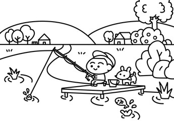 kid fishing at the lakes.