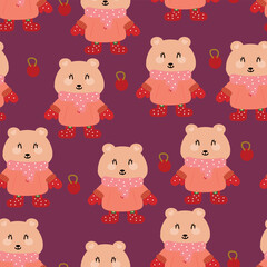 Seamless pattern cartoon bear, cute christmas and winter wallpaper for fabric print, gift wrap paper