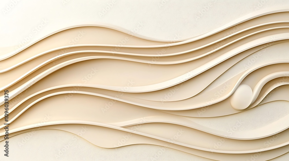 Poster abstract waves in soft cream tone with curved lines and smooth surfaces creating a modern and elegan
