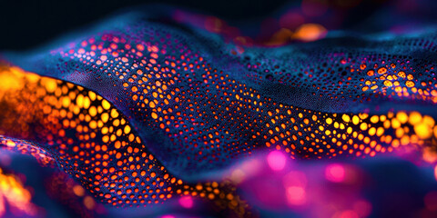 A colorful, abstract design with a purple and orange background