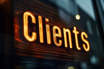 Glowing Neon Sign with the Word Clients