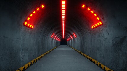 Red Neon Tunnel: A mysterious, concrete tunnel illuminated by a series of red neon lights. The tunnel stretches into the darkness, creating a sense of intrigue and anticipation.