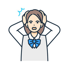 Obraz premium 慌てる学生のベクター素材。制服を着た女の子が頭を抱えるイラスト。