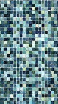 tiny square tiles in various shades of blue and green