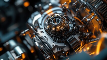 Fototapeta premium Macro Photography of Futuristic Tech Representing Artificial Intelligence and Innovation, Close-Up of Circuitry and