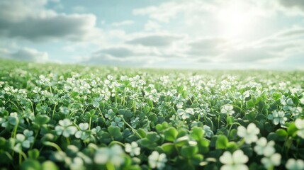 Lush field of green shamrocks symbolizing luck and prosperity, embodying St. Patricks Day and natures beauty