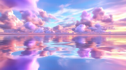 Obraz premium Feather-soft clouds rolling over a calm, endless sea at dawn