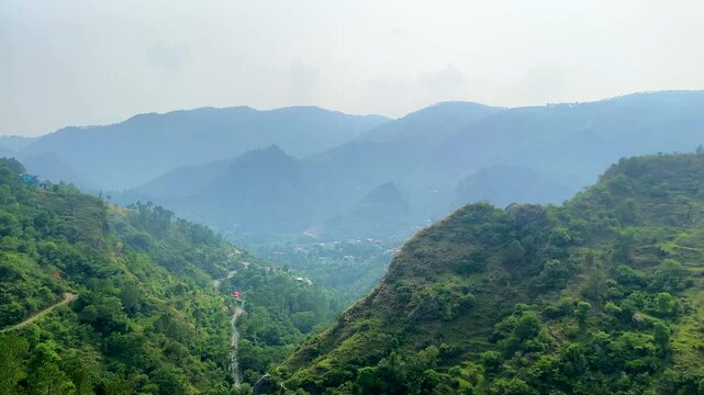 View of himalayan mountains in the evening at shimla in himachal pradesh state in India