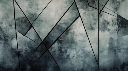 Sharp black lines tracing geometric forms on a moody watercolor background, evoking a sense of depth and mystery.