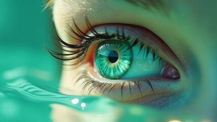 Fototapeta premium Green female eye over clear water