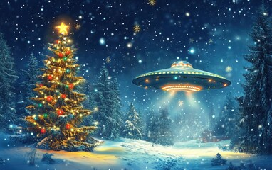 ufo cartoon charachter christmas background 