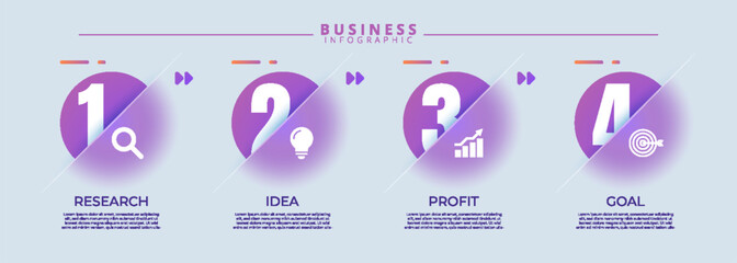 Design template for vector infographic labels with icons and 4 options or steps. Suitable for process diagrams, presentations, workflow layouts, banners, flow charts, and infographics.