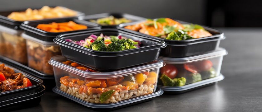 A stack of meal prep containers labeled for the week with balanced meals