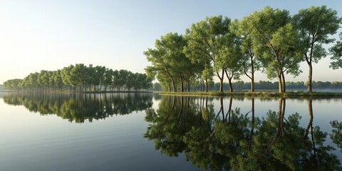 reflection of trees in the calm waters of a lake, forest scenery, lake reflection, tree scenery, outdoor scene, natural beauty