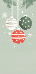 Vintage minimalist illustration of three Christmas ornaments