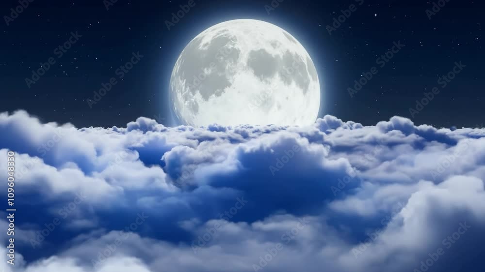Poster the full moon casts a luminous glow over soft, fluffy clouds, creating a serene and magical atmosphe