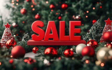big bold letters "Sale" close-up podium christmas mockup background 