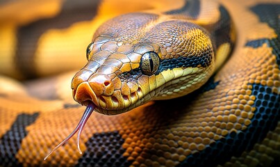 Fototapeta premium A close-up of a vibrant snake showcasing its scales and tongue.