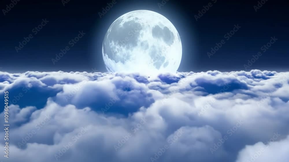 Aufkleber a luminous full moon shines brightly above fluffy clouds in a calm, dark sky, creating a peaceful an