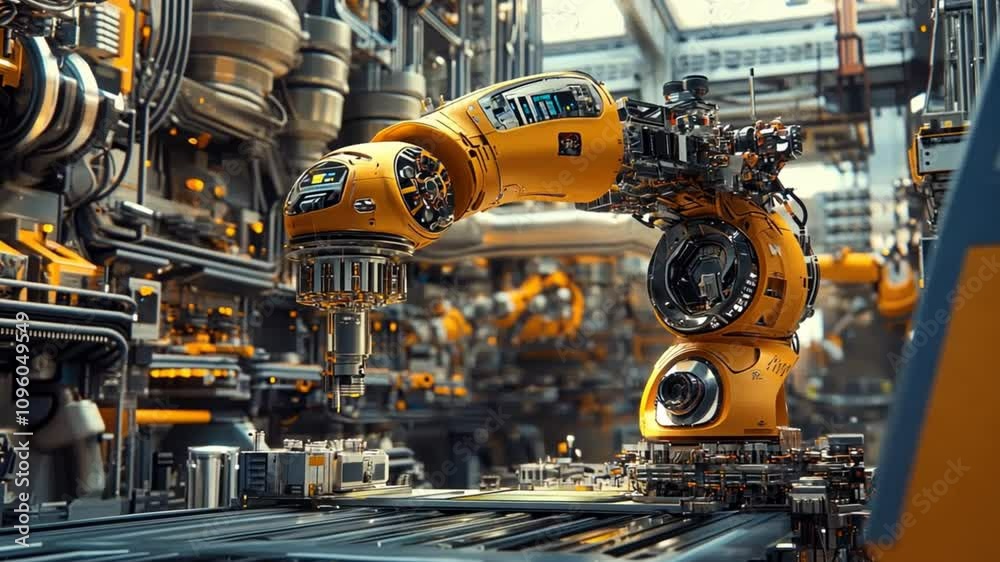 Wall mural advanced automation and robotic systems running seamlessly inside an industrial plant.