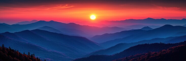 Fototapeta premium Breathtaking sunrise over the Great Smoky Mountains with vibrant hues of dawn