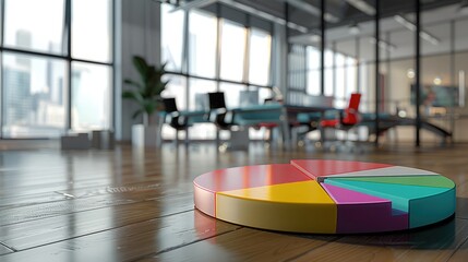 A sophisticated office with a digital pie chart showing the post-merger market share of the combined entity 32k