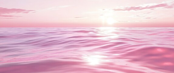 Obraz premium A pink ocean with soft ripples, the horizon in the background is pink and white, creating an ethereal atmosphere. 