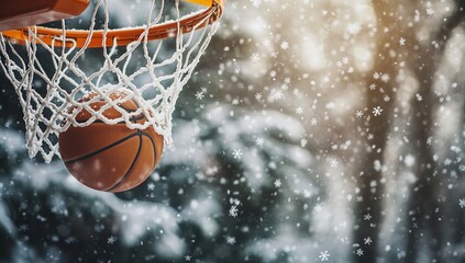 Fototapeta premium Winter Basketball: A Snowy Swish
