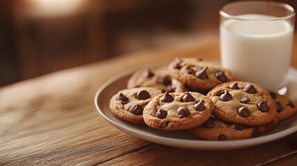 A Delectable Display of Freshly Baked Chocolate Cookies Perfectly Complemented by Creamy Milk